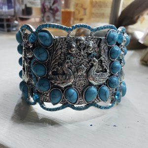Turquoise Peacock Cuff Bracelet
